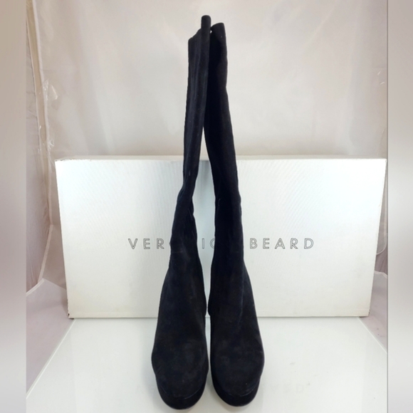 NWT$695 Veronica Beard Suede Dali Knee High Stiletto Heeled Boots in Black Sz 9 - Picture 7 of 16